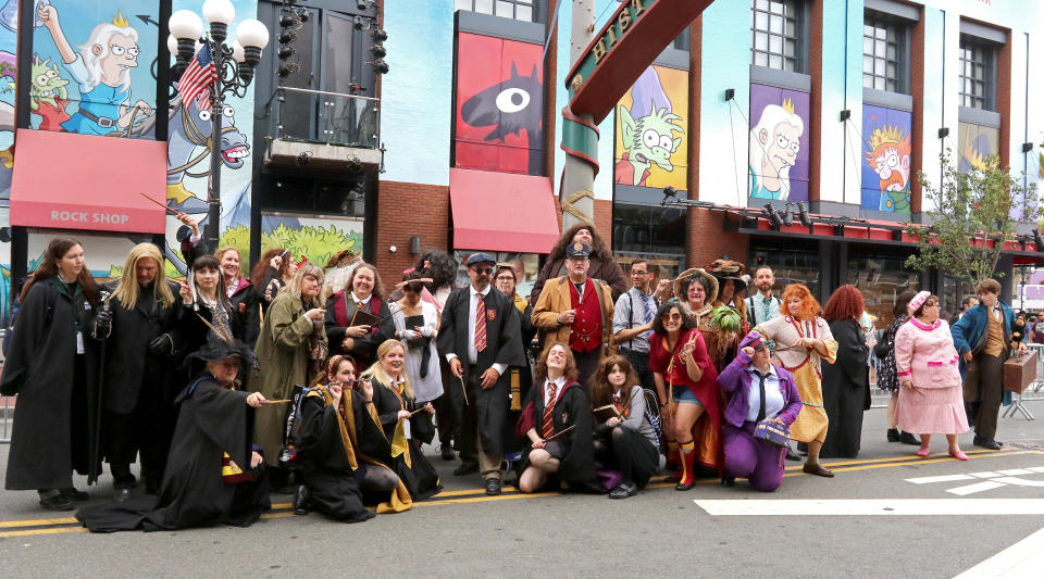 <p>Cosplayer dressed as Harry Potter characters at Comic-Con International on July 20, 2018, in San Diego. (Photo: Angela Kim/Yahoo Entertainment) </p>