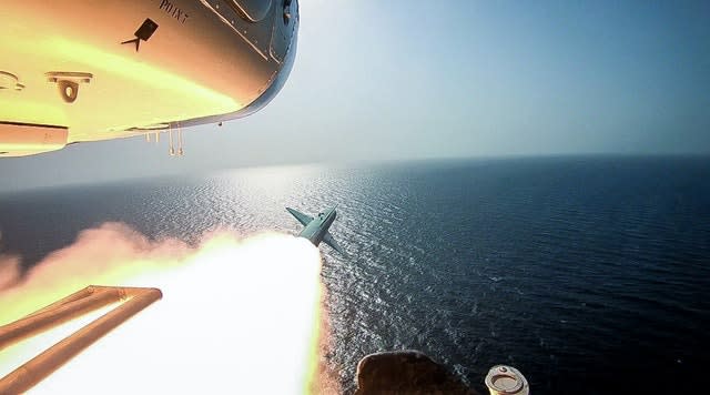 The Revolutionary Guard’s helicopter fires a missile