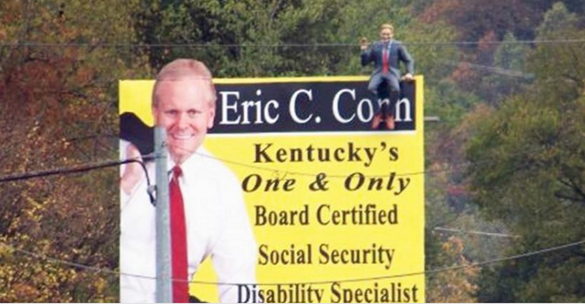 Eric Conn put mannequins atop billboards in Eastern Kentucky to advertise his law practice.