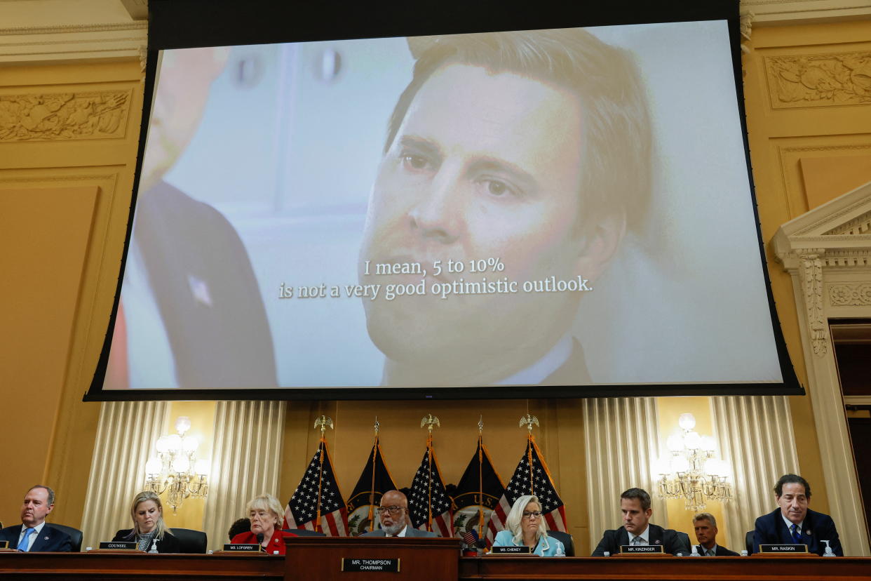 A video screen shows Bill Stepien as the select committee listens.