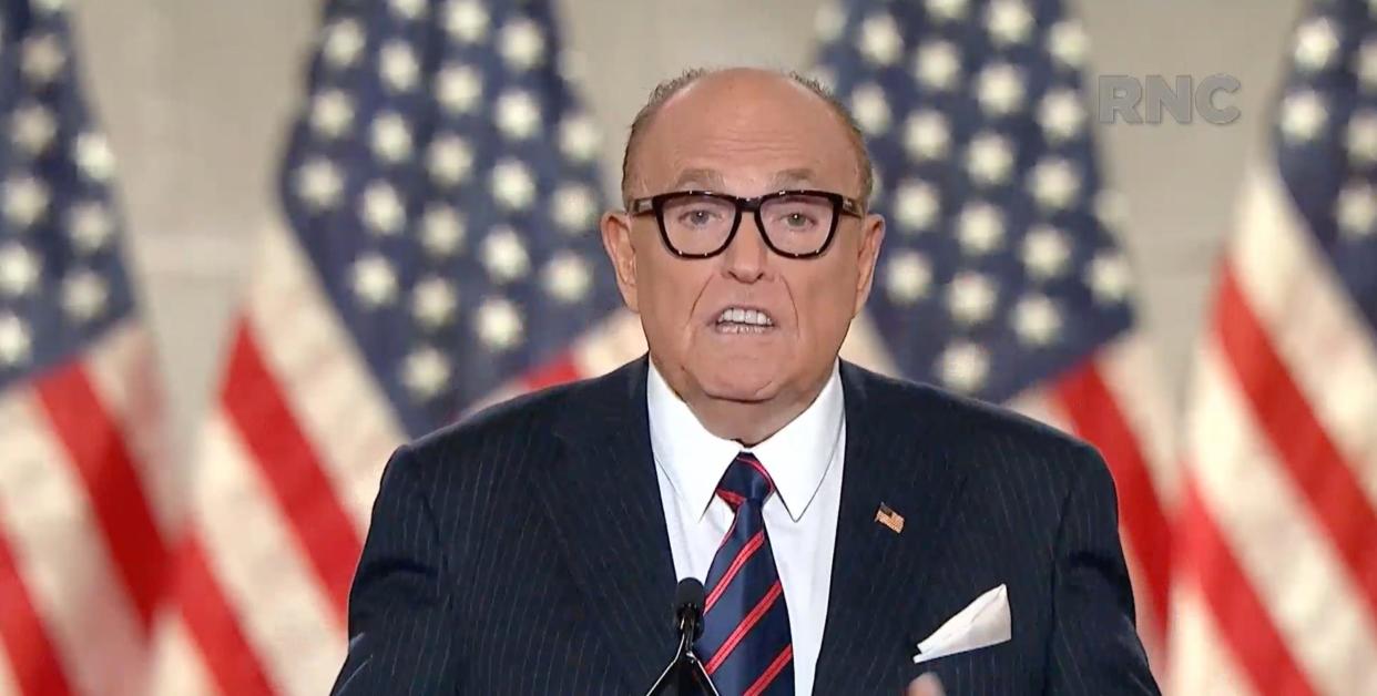 August 27, 2020; Washington, D.C., USA; ( Editors Note: Screen grab from Republican National Convention video stream) Former New York City Mayor Rudy Giuliani, speaks during the Republican National Convention at the Mellon Auditorium in Washington, D.C. Mandatory Credit: Republican National Convention via USA TODAY NETWORK (Via OlyDrop)