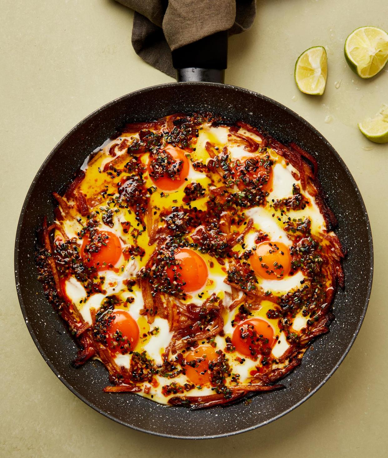 <span>Yotam Ottolenghi’s potato and gochujang braised eggs which are a perfect carrier for those umami, sweet flavours.</span><span>Photograph: Louise Hagger/The Guardian. Photo: Louise Hagger Food Styling: Emily Kydd Prop: Jennifer Kay Food Assist: Katy Gilhooly.</span>