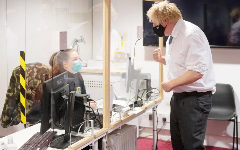 Boris Johnson visited a Covid vaccine centre, at the Rainbow Pharmacy in the Open University Campus, on Wednesday - Geoff Pugh/WPA Pool/Getty Images