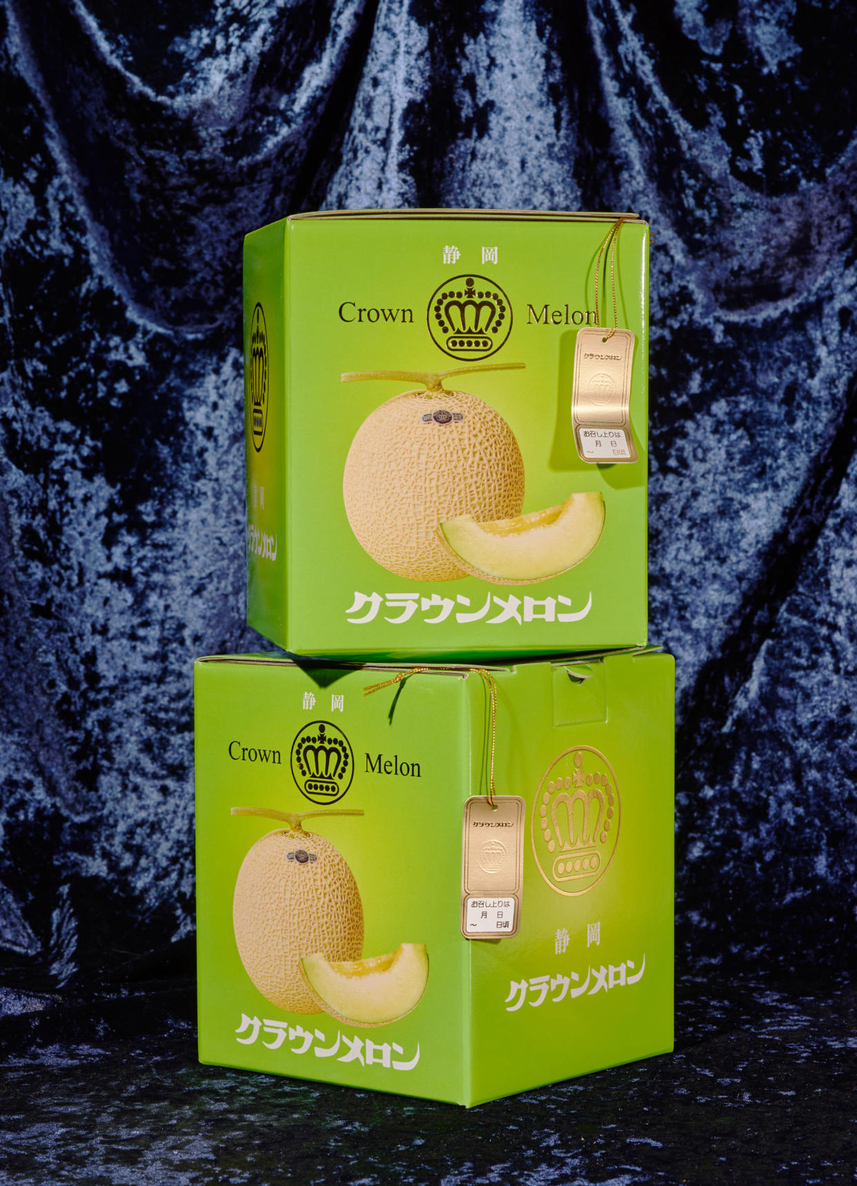 Packaging for the Crown Melon, which can cost up to $156 per fruit in the U.S. and is grown in Shizuoka, Japan, where each vine is pruned to grow just one of the muskmelons to concentrate its flavor, at Melissa’s Produce in Los Angeles, May 29, 2024. (Maggie Shannon/The New York Times)