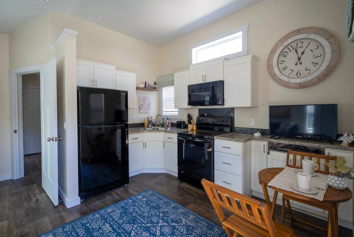 The kitchen of one of the tiny homes at Eden Village of Kansas City.