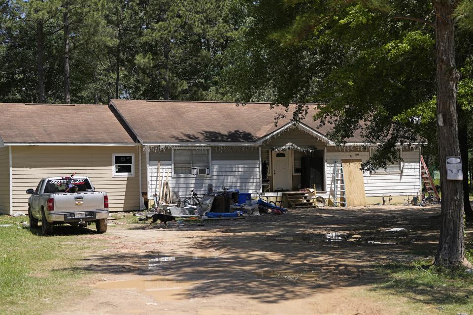 A home is shown Sunday, April 30, 2023, where a mass shooting occurred Friday night, in Cleveland, Texas. The search for a man who allegedly shot his neighbors after they asked him to stop firing off rounds in his yard stretched into a second day Sunday, with authorities saying the man could be anywhere by now. Francisco Oropeza, 38, fled after the shooting Friday night that left several people dead, including a young boy. (AP Photo/David J. Phillip)