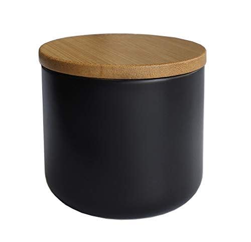 5) Mozacona Ceramic Black Sugar Bowl With Wooden Lid