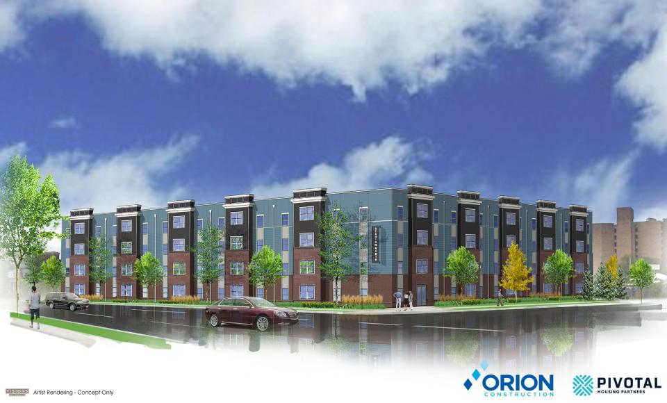 A rendering of the Stadium North Senior Lofts project in Lansing's Stadium District