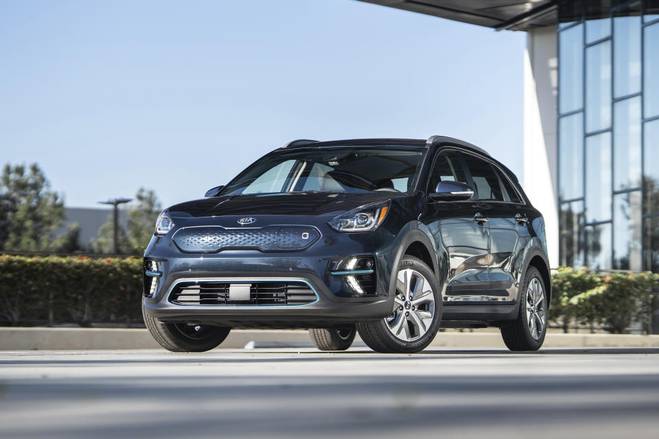 This undated photo provided by Kia shows the 2019 Kia Niro EV, an all-electric compact with plenty of interior space and 239 miles of range. (Kia Motors America via AP)