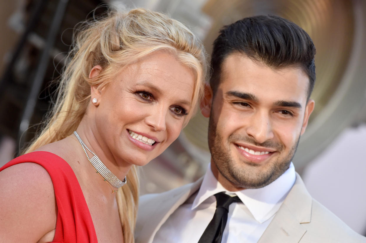 HOLLYWOOD, CALIFORNIA - JULY 22: Britney Spears and Sam Asghari attend Sony Pictures' 