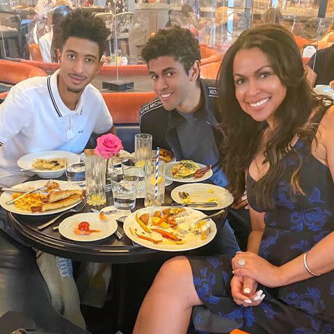 <p>Tracey Edmonds Instagram</p> Tracey Edmonds with her sons, Brandon and Dylan in 2021