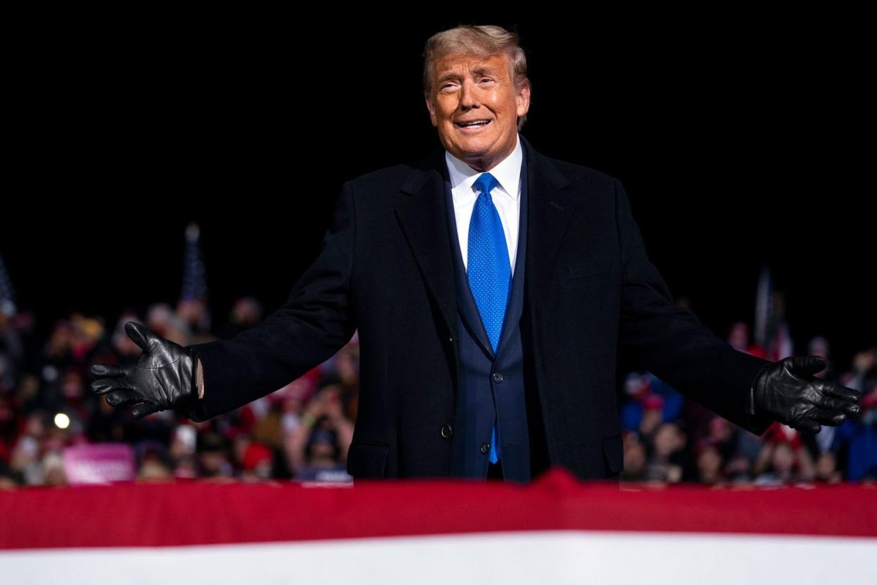 President Donald Trump arrives for a campaign rally at Eppley Airfield, in Omaha