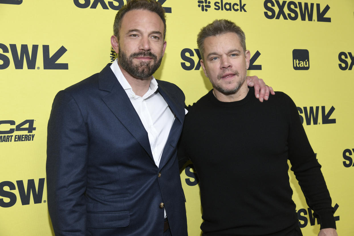 AUSTIN, TEXAS - MARCH 18: Ben Affleck (L) and Matt Damon attend the premiere of 
