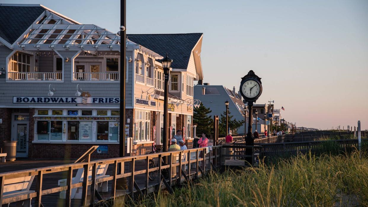 Bethany Beach boardwalk at sunrise.