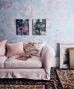 <p> Can&apos;t decide between a living room paint color idea and a living room wallpaper idea? In a world of excess and maximalism &#x2013; you can have both. In this grannycore scheme, pale blue-grey Svenska paint is combined with floral wallcovering cut-outs to create a feminine aesthetic. </p> <p> This space is blooming full of flowery furniture and accessories including a heavily-printed carpet, wall art and cushions, so go full-on with the flower power when you shop for these pieces.&#xA0; </p>