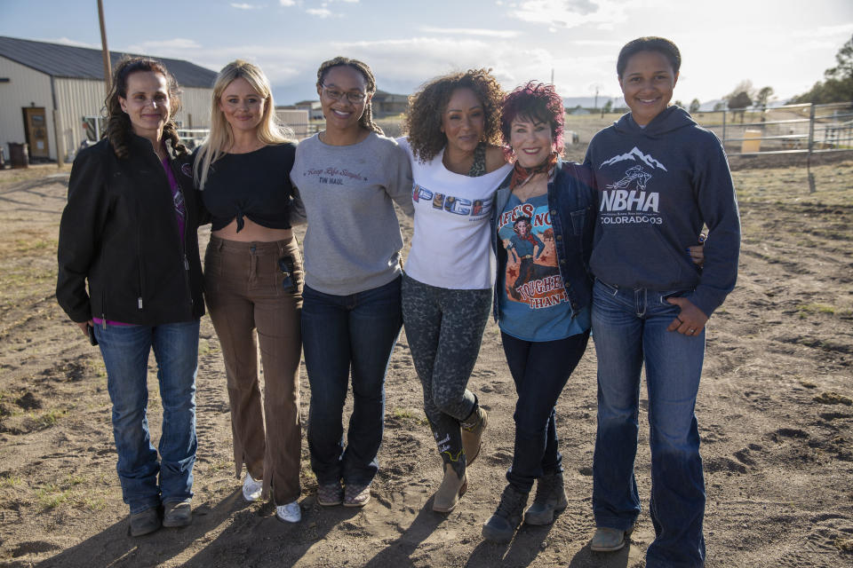 Mel B, Ruby Wax and Emily Atack met two sisters who were lasso champions at an all-white school. (BBC)