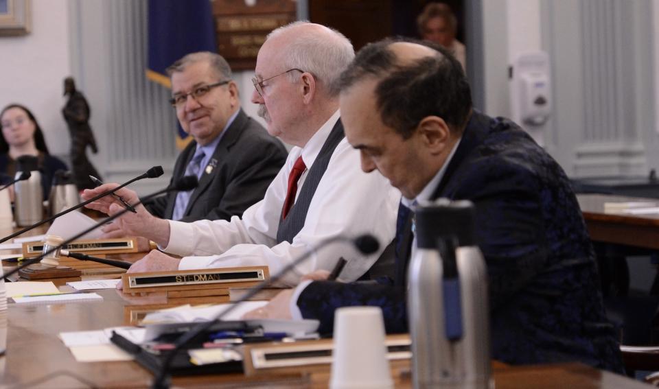 Sen. Lyman Hoffman, D-Bethel, looks at the other members of the Senate budget conference committee on Tuesday, May 14, 2024. (Photo by James Brooks/Alaska Beacon)