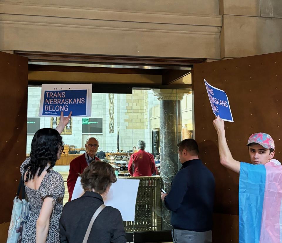 People watch as the Nebraska Legislature debates the Sports and Spaces Act on April 5, 2024.