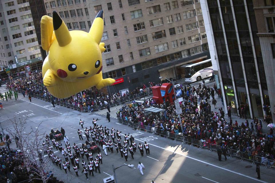 A Pikachu float makes its way down 6th Ave. during the 87th Macy's Thanksgiving day parade in New York