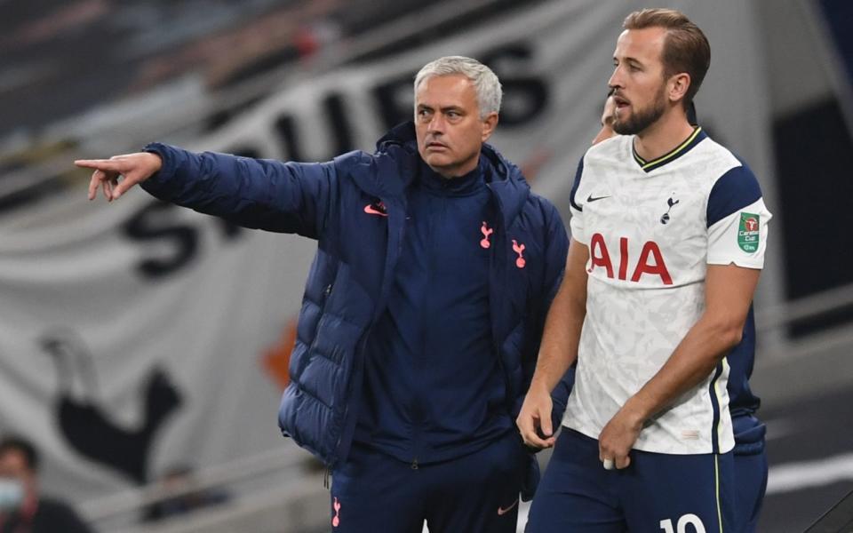 Tottenham Hotspur manager Jose Mourinho with Harry Kane - REUTERS