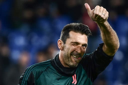 Gianluigi Buffon prior to playing his 647th Serie A game, equaling a record set by former AC Milan defender Paolo Maldini