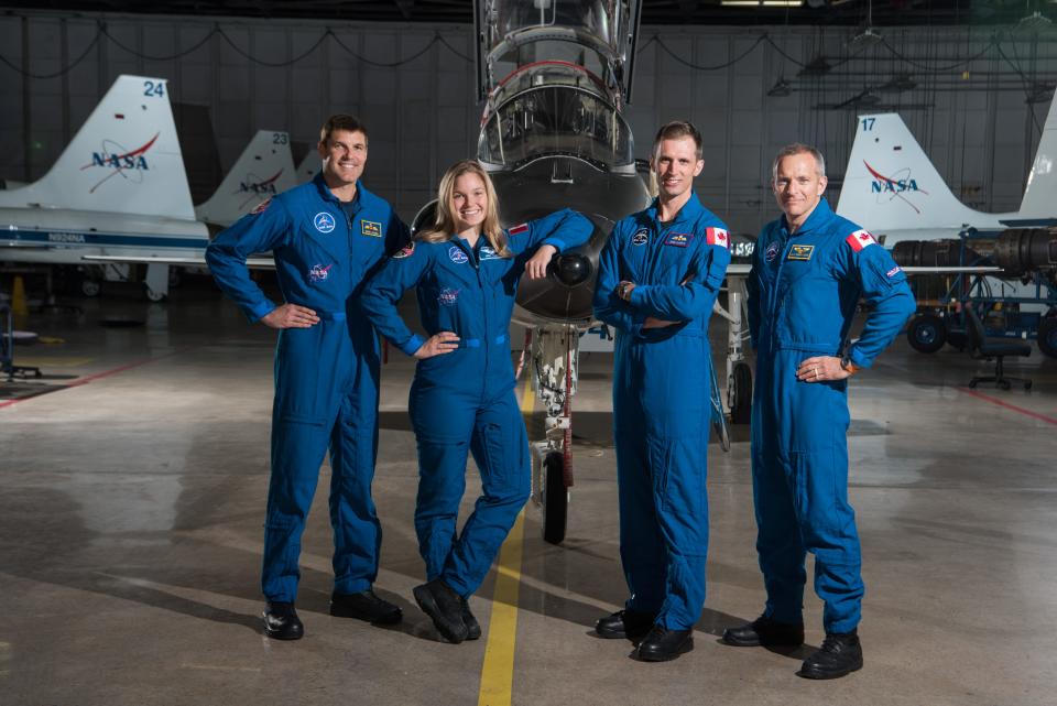 The 2017 Canadian Space Agency astronaut team. From left to right: Jeremy Hansen, Jenni Sidey-Gibbons, Joshua Kutryk, David Saint-Jacques.