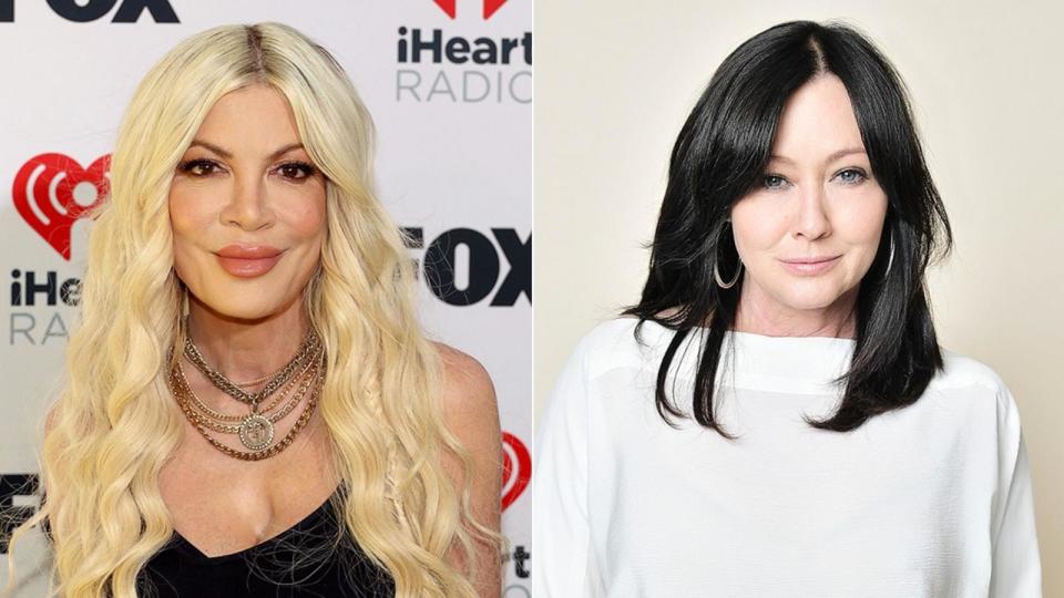 PHOTO: Tori Spelling attends the 2024 iHeartRadio Music Awards in Los Angeles, April 1, 2024. Shannen Doherty poses for a portrait, Oct. 5, 2019, in Beverly Hills. (Getty Images)