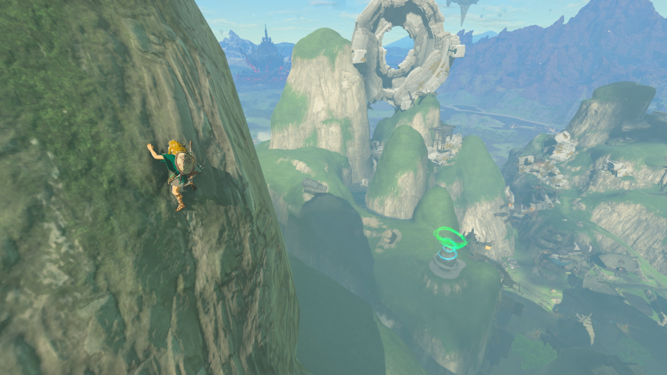 Link scales a cliff face in The Legend of Zelda Tears of the Kingdom