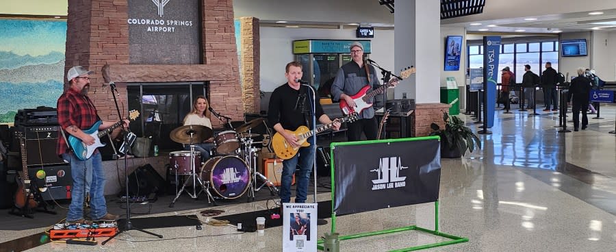 A band performing at the Colorado Springs Airport