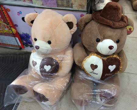 Bear toys are seen at a wholesale market in Dandong, China's border town with North Korea, November 23, 2016. REUTERS/Sue-Lin Wong