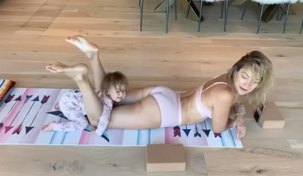 Kate Hudson Does Yoga in Her Underwear as Daughter Rani, 1, Hangs Onto Her  Legs