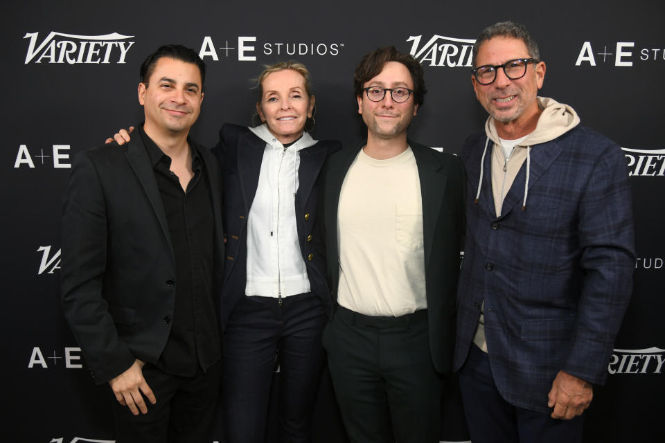 WEST HOLLYWOOD, CALIFORNIA - JANUARY 11: (L-R) Kiel Elliott, Tana Jamieson, Michael Greenwald and Barry Jossen attend the Variety Showrunners dinner presented by A+E Studios in West Hollywood on January 11, 2024 in West Hollywood, California. (Photo by Alberto Rodriguez/Variety via Getty Images)