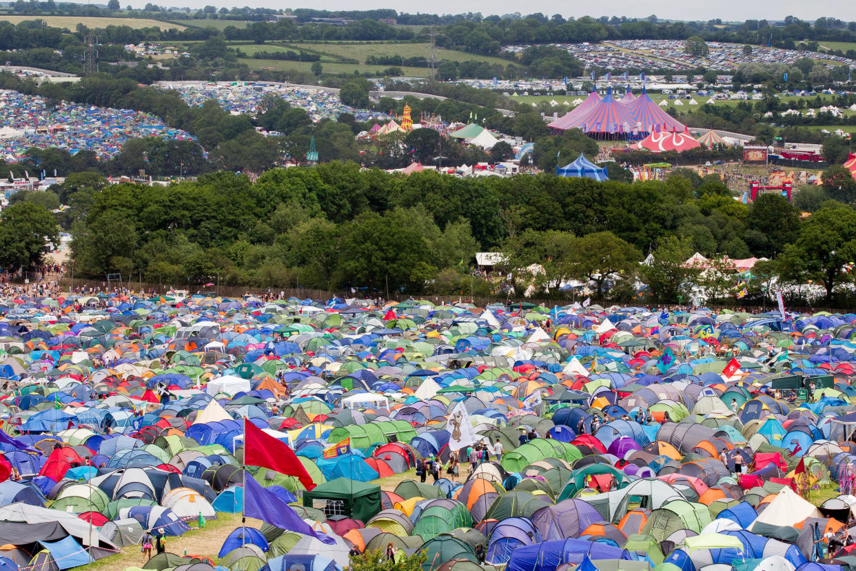 Campers at Glastonbury Festival, Pilton, Somerset (SWNS)