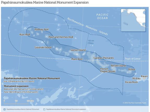 Pew Oceans Legacy map of the expanded Marine National Monument.