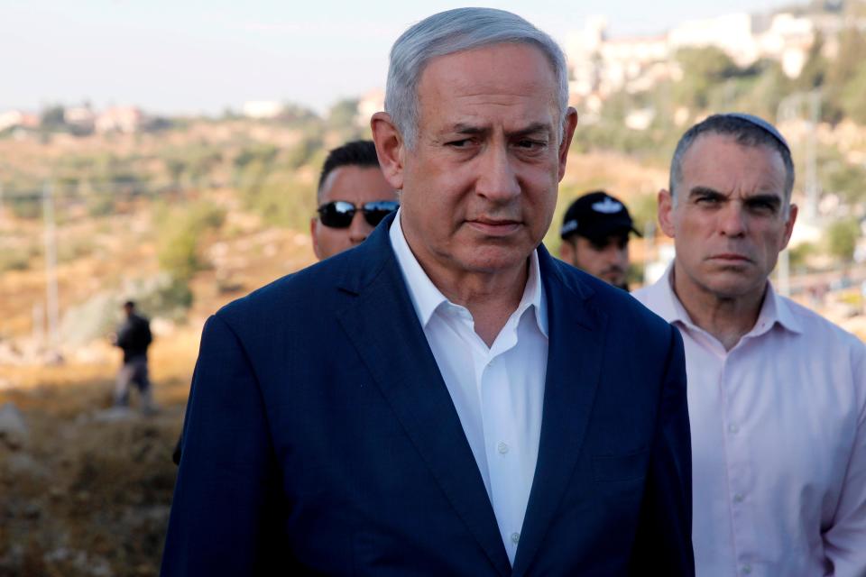 Prime Minister Benjamin Netanyahu went to the settlement of Migdal Oz in the occupied West Bank on August 8, 2019 after the death of an Israeli soldier.
