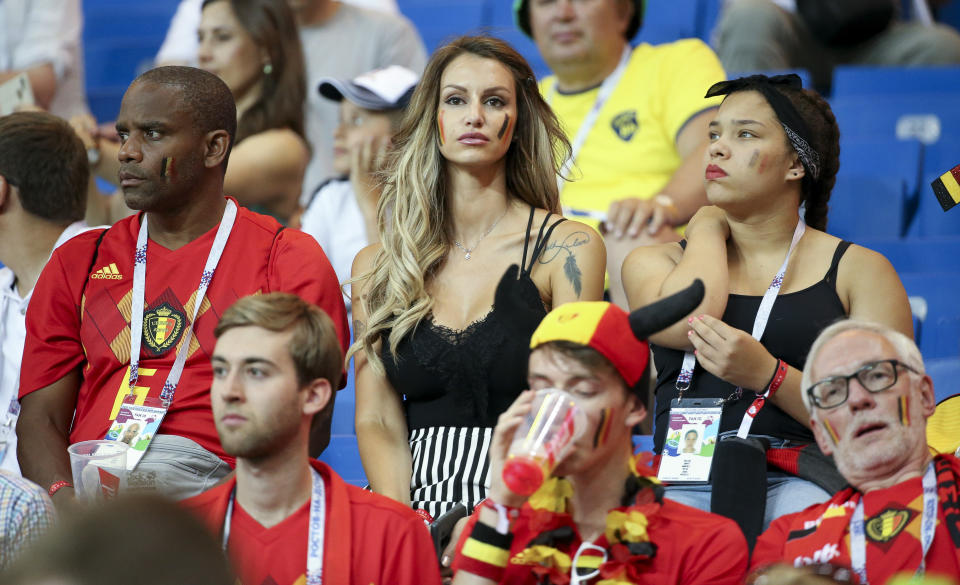 <p>Thierry Witsel, father of Axel Witsel of Belgium, Rafaella Szabo Witsel, Axel’s wife during the 2018 FIFA World Cup Russia Round of 16 match between Belgium and Japan at Rostov Arena on July 2, 2018 in Rostov-on-Don, Russia. (Photo by Jean Catuffe/Getty Images) </p>