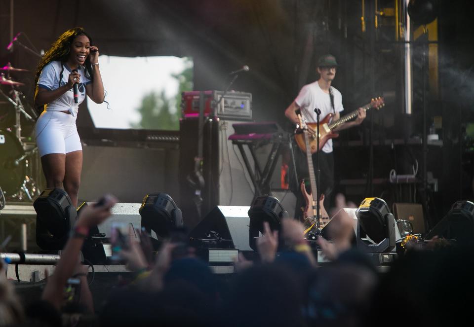 SZA performs at the Backyard stage on the final day of 2018 Firefly Music Festival at The Woodlands in Dover.