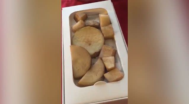 There were 11 pieces of potato inside the box, as well as an android charger. Source: LiveLeak