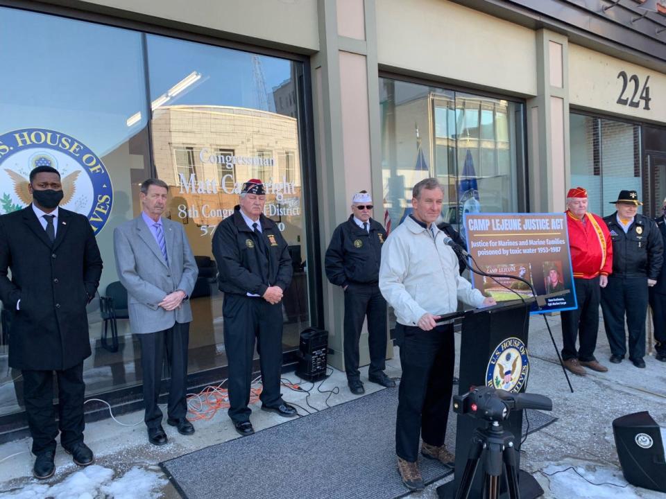 U.S. Rep. Matt Cartwright speaks outside his district office in Scranton on Friday, March 4, 2022, following the House passage of the Camp Lejeune Justice Act.