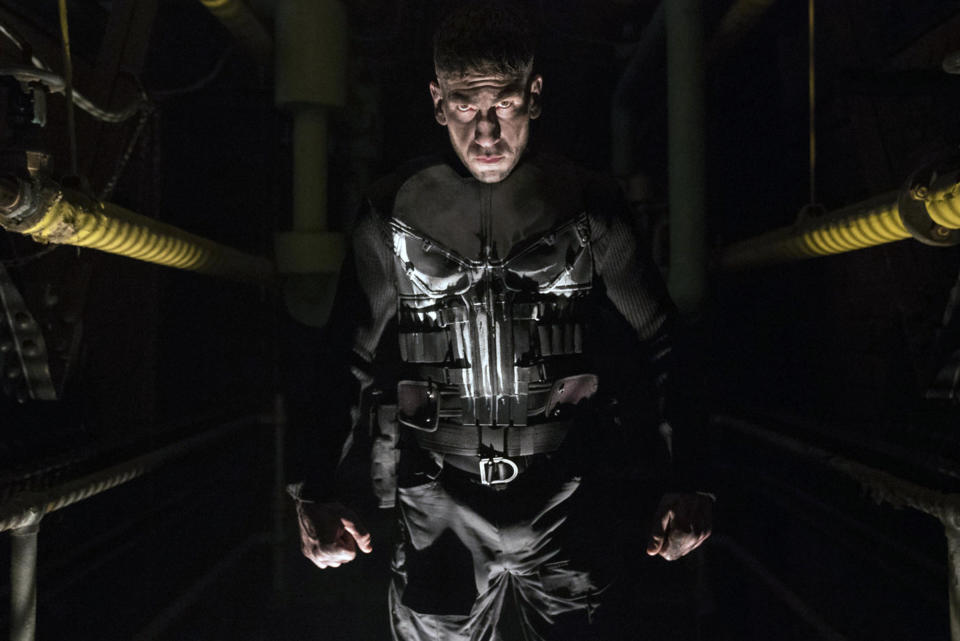 Frank Castle stands intensely in a boiler room in "The Punisher"