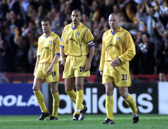Ferdinand, centre, captained Leeds during both legs of their Champions League semi-final against Valencia