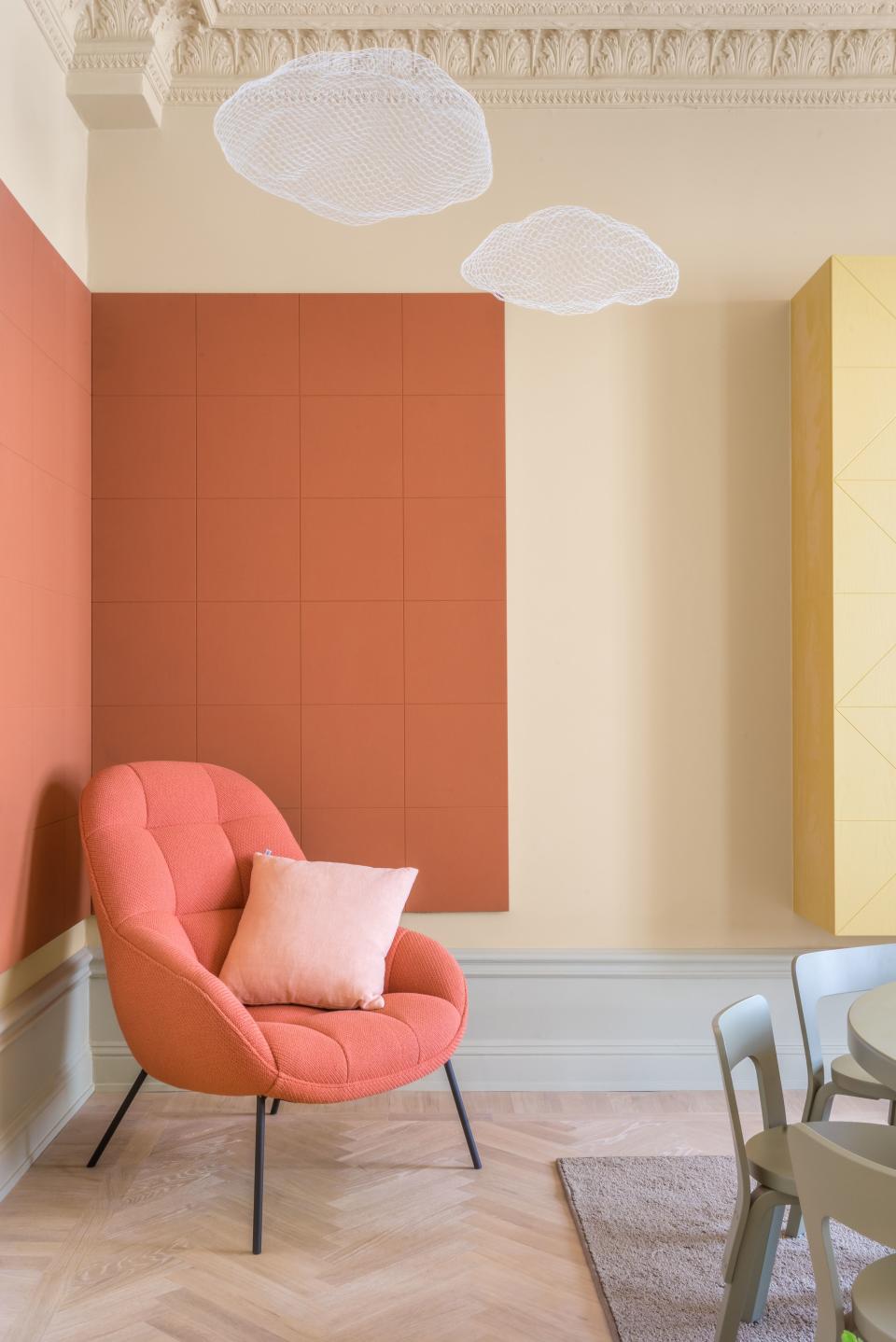 A corner painted pink and yellow