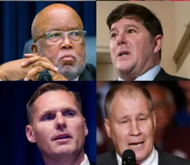 Members of Mississippi's Congressional delegation face primaries June 7. Top row from left to right: Rep. Bennie Thompson (D) and Rep. Steven Palazzo (R). Bottom row left to right: Rep. Michael Guest (R) and Trent Kelly (R).