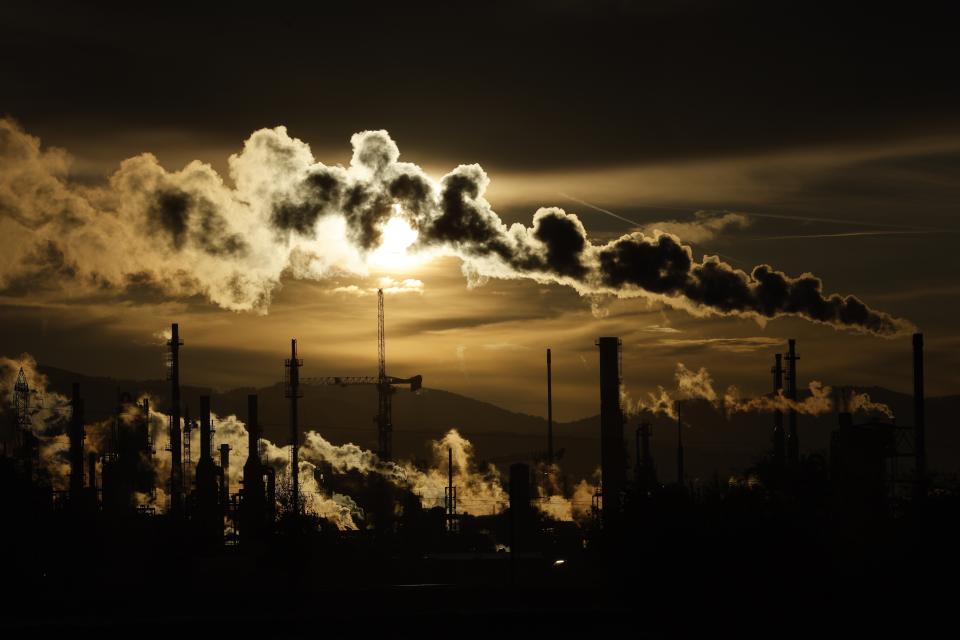 FILE - The Butachimie chemical plant sits in Chalempe, eastern France, Tuesday, Nov.8, 2022. The European Union has been at the forefront of the fight against climate change and the protection of nature for years. But it now finds itself under pressure from within to pause new environmental efforts amid fears they will hurt the economy. (AP Photo/Jean-Francois Badias, File)