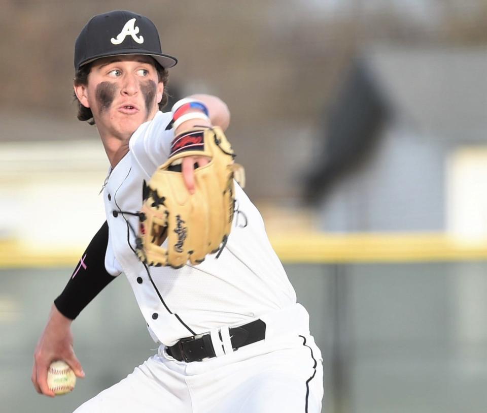 Abilene High pitcher Brady Bennett throws a pitch to a Lubbock Monterey batter in the first inning.