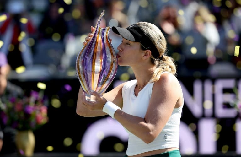 Danielle Collins après sa victoire en finale du tournoi WTA 500 de Charleston le 7 avril 2024 face à la Russe Daria Kasatkina (ELSA)