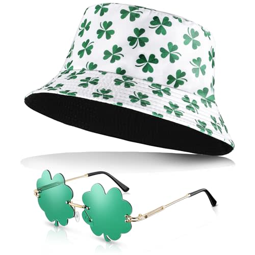 Cozypower St. Patrick’s Day Bucket Hat and Irish Shamrock Sunglasses