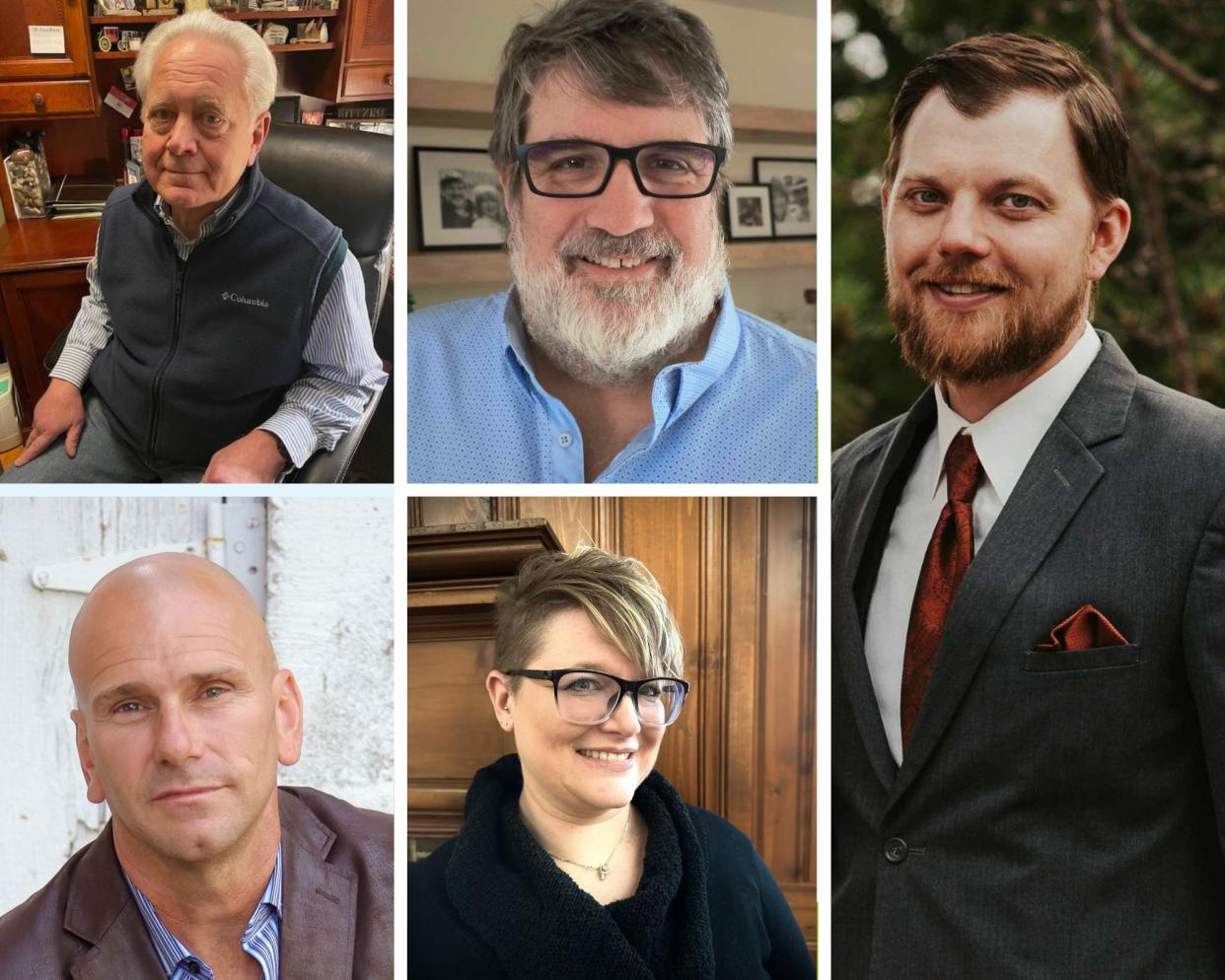 Two Rivers City Council candidates (from left) Mark Bittner, Doug Brandt, Andrew Quackenbush, (bottom) Jeff Dahlke and Shannon Derby.