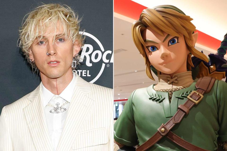 <p>Taylor Hill/WireImage, Stanislav Kogiku/SOPA Images/LightRocket via Getty</p> Machine Gun Kelly; Link from the <em>Legend of Zelda</em> video games 