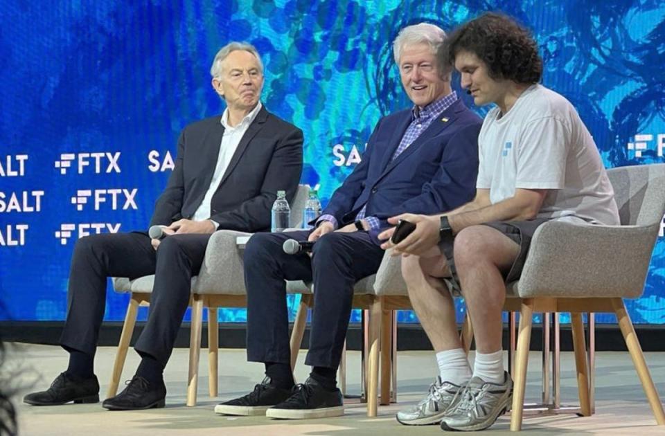 Tony Blair, Bill Clinton, and Sam Bankman-Fried on a panel discussion in the Bahamas (Trustnodes)